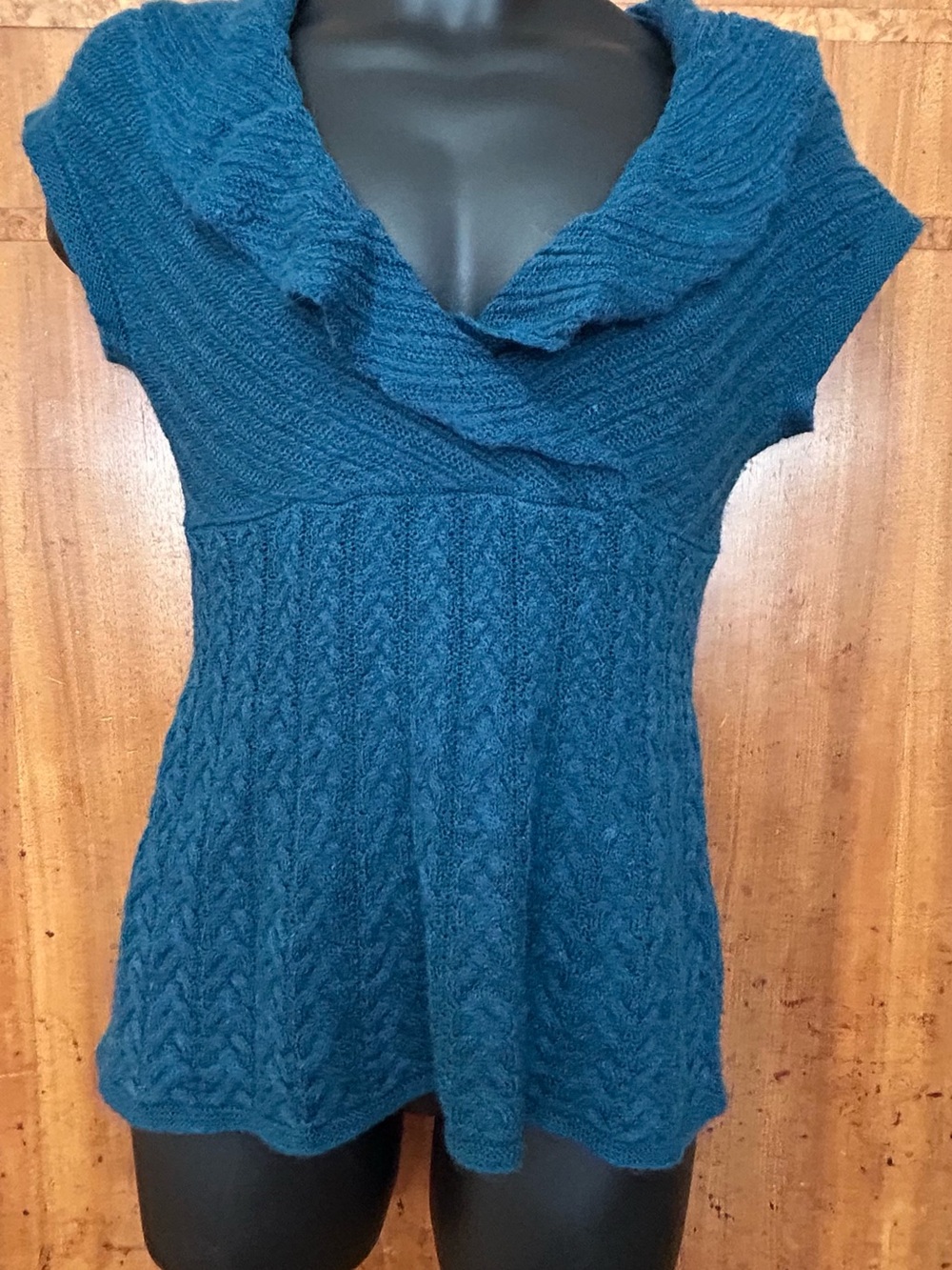VTG Y2K Classiques Entier Teal Cable-Knit Frill Collar Baby Doll Sweater